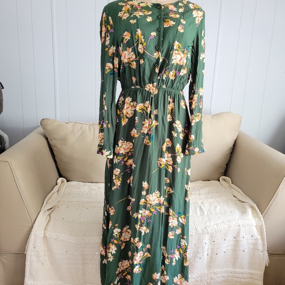 Beautiful bohemian floral green maxi long dress size L - Picture 6 of 10